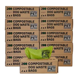 Sacos de lixo para cães, sacos pretos biodegradáveis extra grossos e ecológicos à prova de vazamentos com logotipo personalizado, saco para cocô de cães de estimação com dispensador e clipe de trela