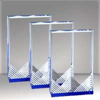 Trophée personnalisé en acrylique bleu avec motif géométrique – Plaque de reconnaissance d'entreprise, souvenir, cadeau, décoration