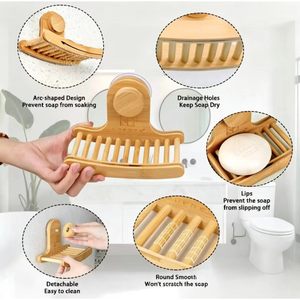 Wooden Soap <b>Rack</b> Wall Mounted Bathroom Drainer Solid Wood Detachable Soap <b>Dish</b> Storage Curved Design - Product Image 1