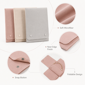 EleQueen Custom Velvet Luxury Dustproof Rectangle Necklace Jewelry Storage Pouch Snap Closure Portable Travel Display Bag <b>Insert</b> - Product Image 4