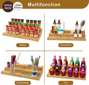 Rack Organizer Cabinet Expandable Spice Storage for <strong>Kitchen</strong> <strong>Cupboard</strong> Pantry Oil Library Glass Oil Vinegar Bottles Wood Stand - Product Image 4