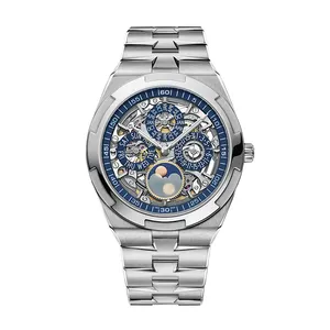 TWF Overseas Perpetual Calendar 4300V A1120 Montre automatique pour hommes Rose Gold Blue Skeleton Dial Moon phase watch Reloj Hombre