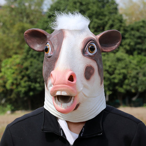 Masque en latex de vache rose TIANHONG, taille unique, accessoire amusant pour fête costumée, Halloween, cosplay, dessin animé animal - Product Image 2