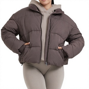 Chaqueta Acolchada con Capucha para Mujer, Invierno, Casual, Cierre de Cremallera, Relleno Grueso de Poliéster, Color Sólido, Corte Holgado, Corta, Resistente al Viento - Product Image 4