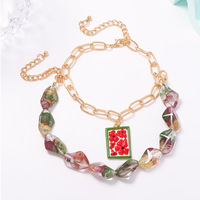 Bracelet de cheville double couche réversible, style vacances à la plage, motif floral vintage. Bracelet de cheville à perles de cristal tendance. Style féminin.