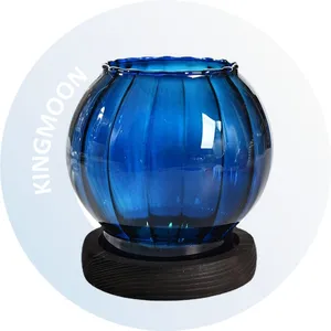 Professional Production Recycled Empty Colored Round Glass Candle Holder with Wood Base
