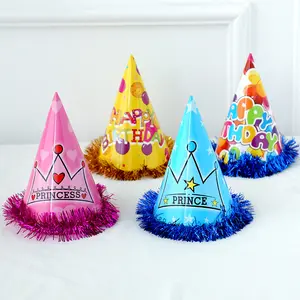 बच्चों के जन्मदिन की पार्टी सजावट राजकुमार राजकुमारी पोम-पोम कागज बच्चों को खुश जन्मदिन टोपी