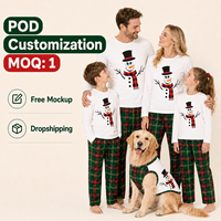 Ensemble de pyjamas de Noël personnalisés en tissu écossais vert avec motif bonhomme de neige, taille élastique, vêtements de nuit en polyester pour hommes, femmes et enfants