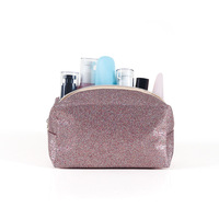 Mode brillant pu cuir fermeture éclair maquillage rouge à lèvres poche femmes bling beauté vanité sac rectangle voyage paillettes sacs à cosmétiques cas