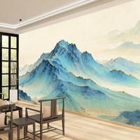 Papier peint mural 3D en relief bleu or montagne, imperméable, pour hall d'hôtel, salle de bain