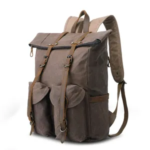 Travel Casual Vintage Outdoor Hiking Camping High Quality Backpack Rucksack Waxed Canvas Backpack Bag For Men