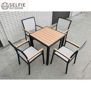 Ensemble de chaise de jardin et table en bois de polystyrène en Textilène imperméable moderne - Product Image 3