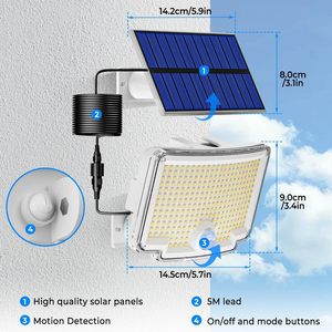 Lampe solaire murale à détecteur de mouvement 234 LED, étanche IP65, pour extérieur, jardin, garage - Product Image 4