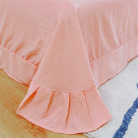 Ensemble de draps de lit en polyester rayé imprimé floral rose pas cher, 4 pièces