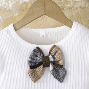 Girl 3-8 Years Sweet Bows Dress Set Fashion <b>Bubble</b> Sleeve <b>Top</b> Paired Pleated Skirt Two-piece Set - Product Image 3