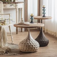 Ensemble nordique de luxe en bois massif avec décor en métal noir pour le salon Tables basses rondes et modernes pour la maison