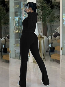 Vente en Gros Hiver Logo Personnalisé Survêtement 2 Pièces pour Femme Tenue Décontractée avec Haut Zippé Tendance et Pantalon Large - Product Image 3