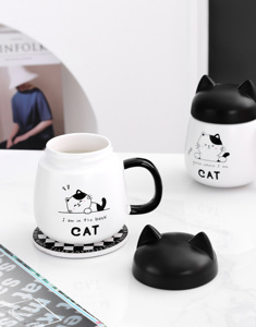 Factory Stocked 500ml 3D Panda and Kitten Designs Ceramic Cups With Lid Spoon <b>Cute</b> Animal Shaped Gift Cup Student <b>Mug</b> - Product Image 4