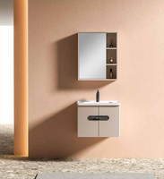 Ensemble meuble de salle de bain minimaliste moderne en acier au carbone Bassin en céramique haute température Miroir de courtoisie suspendu Vanités faciles à nettoyer