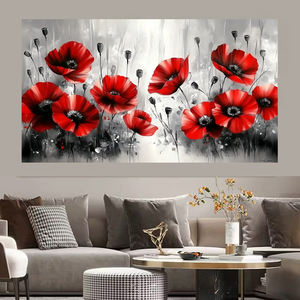家の装飾 ウォールアート 抽象キャンバスプリント、モダンな赤い花の大きな絵画 カスタマイズ リビングルームの壁画とポスター装飾 - Product Image 2
