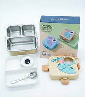 Boîte à lunch carrée en acier inoxydable pour enfants, motif dessin animé mignon, sans BPA, conteneur alimentaire bento en acier inoxydable