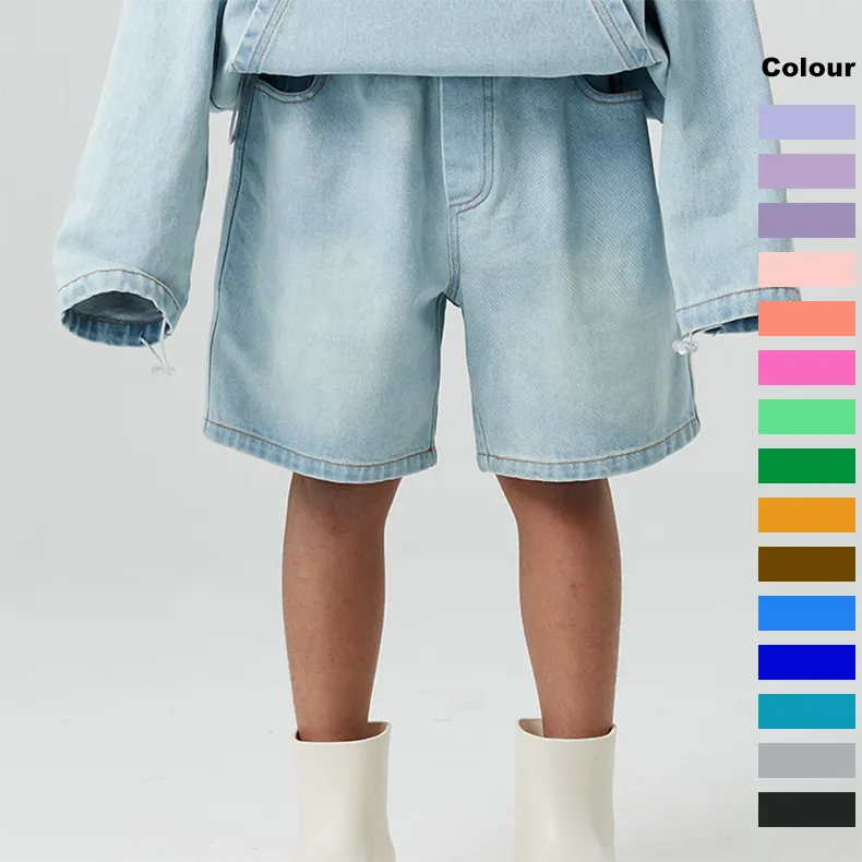 Pantaloncini di Jeans dritti lavati con Logo personalizzato all'ingrosso per ragazzi e ragazze, popolare 4-12T Teen puro cotone, pantaloncini per bambini