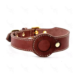 Etiqueta de aire para <span class=keywords><strong>Collar</strong></span> de perro, Logo personalizado de lujo, ajustable, de cuero genuino 100%, OEM - Product Image 1