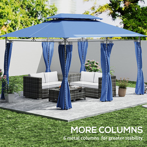 Gazebo <span class=keywords><strong>da</strong></span> <span class=keywords><strong>Giardino</strong></span> 10x13 con Doppio Tetto e Tende, Struttura in Metallo Blu Scuro per Cortile e Terrazza - Product Image 6