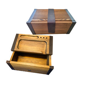 Organisateur de rangement combiné en cuir <span class=keywords><strong>brut</strong></span> et <span class=keywords><strong>bois</strong></span>, boîte de rangement en <span class=keywords><strong>bois</strong></span> Vintage avec plateau roulant pour herbes et accessoires - Product Image 1