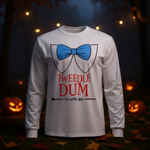 T-shirt à manches longues Tweedle Dum I'm With Dee, costume d'Halloween pour adulte, en coton, impression sérigraphique - Product Image 3
