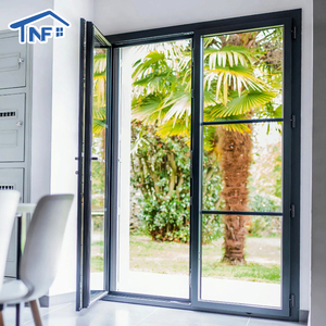 Pintu Ayun Tanpa Bingkai Gaya Baru Aluminium Tanpa Suara Kaca Tempered Ganda Termal Eksterior Hotel Pintu Kaca Casement Prancis - Product Image 3