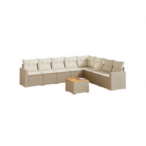 Ensemble de canapés de jardin beige en rotin PE tressé avec coussins en mousse haute densité, imperméable, design contemporain - Product Image 1