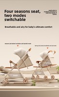 Poussette bébé pliable et légère avec cadre métallique robuste, siège inclinable bidirectionnel, possibilité de s'asseoir/décrocher, design compact et pliable.