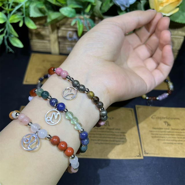 Zodiac Stone Bracelet Amethyst Lapis Bronze Bead Combination Beading Healing Stone Jewellery Stainless Steel Pendant Bracelet