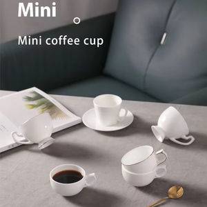 Mini tasse à expresso et soucoupe de conception moderne italienne en céramique blanche personnalisée pour les tasses à thé et soucoupes arabes modernes de petite taille en porcelaine osseuse - Product Image 6