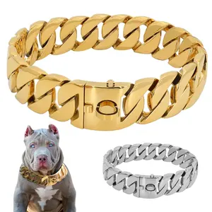 PNB-Collar de cadena de Metal fuerte para perro, gargantilla de acero inoxidable para entrenamiento de mascotas, perros grandes, Pitbull, Bulldog, Collar dorado y plateado