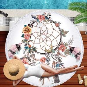 Toalla de playa comprimida redonda de plumas <span class=keywords><strong>para</strong></span> adultos Manta de natación de <span class=keywords><strong>piscina</strong></span> ecológica de microfibra con borlas absorbentes - Product Image 4