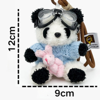 Porte-clés en peluche Panda Pilote Esthétique, Panda Kawaii avec lunettes et pull bleu, Breloque de sac Lapin Rose pour Filles