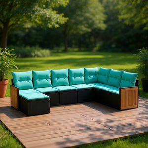 Set Divano da Esterno Moderno in Polyrattan Nero per 8 Persone con Cuscini - Design Contemporaneo - Product Image 2