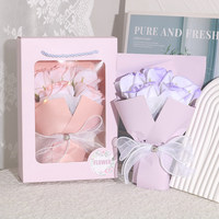 Bouquet de roses éternelles florales de petite taille de qualité supérieure, boîte cadeau artisanale en papier avec ruban métallisé, nœud et bouton perlé pour anniversaire et Saint-Valentin