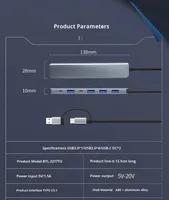 Hub USB de 7 Puertos Tipo C, Estación de Acoplamiento de Aleación de Aluminio con Interfaz Dual USB A para Computadora Portátil