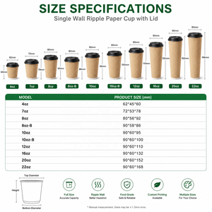Gobelets à café jetables à double paroi en papier ondulé, vente en gros, compostables, revêtement PHA/PLA/PE, impression personnalisée, service alimentaire - Product Image 2