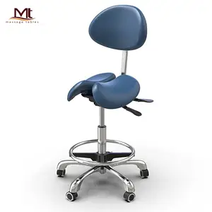 Asiento de cuero sintético con ruedas ajustables, silla ergonómica neumática para dentista, con respaldo, barata, fábrica Mt