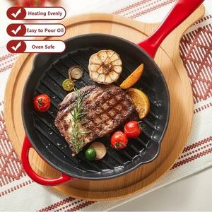 Poê<span class=keywords><strong>le</strong></span> à frire ronde de 10 pouces en forme de côtes en fonte émaillée rouge <span class=keywords><strong>pour</strong></span> <span class=keywords><strong>le</strong></span> camping Poê<span class=keywords><strong>le</strong></span> à frire ronde en fonte verte émaillée - Product Image 5
