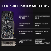 Carte graphique d'occasion TFDP RX580 8GB 580 1660s RTX 3080 3090 3070TI pour PC Gaming, Interface PCI Express, DVI, Ventilateur, En Stock