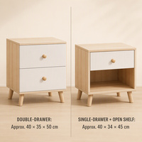 Table de chevet moderne à 2 tiroirs avec plateau en bois et pieds effilés, finition blanche, meuble de rangement durable et écologique pour chambre à coucher