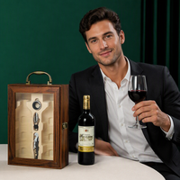 Coffret cadeau en bois pour vin avec kit d'accessoires pour le vin, verseur, tire-bouchon, fenêtre transparente, poignée métallique, boîte de transport pour vin rouge