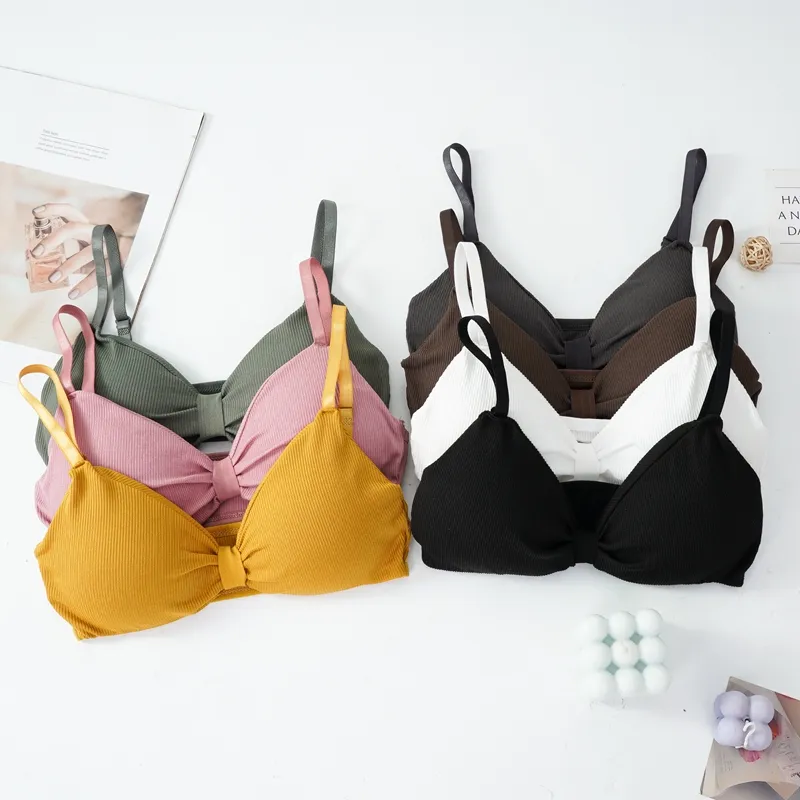 Bralette wanita seksi katun gadis bantalan nyaman Bra mulus