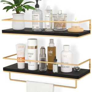 2-Piece Wall-Mounted Wooden <strong>Storage</strong> Shelf Iron Metal Frame <strong>Towel</strong> <strong>Rack</strong> for Home Use-for Bathroom Bedroom Living Room Kitchen - Product Image 4