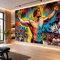 Grand papier peint mural Pop Art, motif culturiste musclé et éclaboussures arc-en-ciel, revêtement mural pour usage commercial et salle de sport